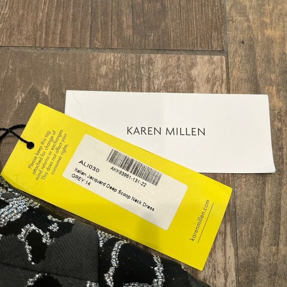 Karen Millen Italian Jacquard Deep Scoop Neck Dress Grey Metallic US 12 UK14 NWT - Picture 11 of 15